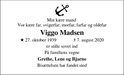 Dødsannoncen for Viggo Madsen - Ejby