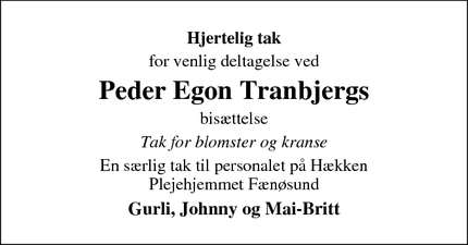 Taksigelsen for Peder Egon Tranbjergs - Middelfart