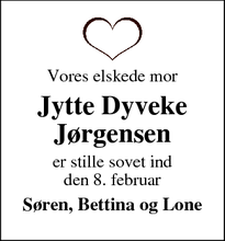 Dødsannoncen for Jytte Dyveke Jørgensen - Svendborg