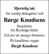 Taksigelsen for Børge Knudsens - Ryslinge