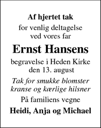 Taksigelsen for Ernst Hansen - Ringe