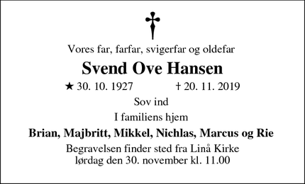 Dødsannoncen for Svend Ove Hansen - Silkeborg