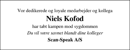 Dødsannoncen for Niels Kofod - Silkeborg