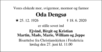 Dødsannoncen for Oda Dengsø - Silkeborg