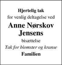 Taksigelsen for Anne Nørskov Jensens - Vinderslev