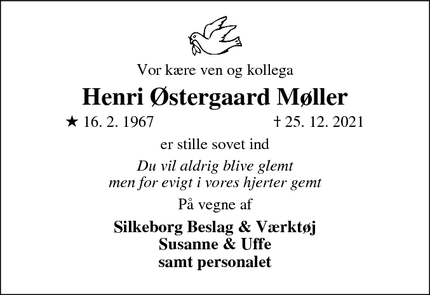 Dødsannoncen for Henri Østergaard Møller - Silkeborg