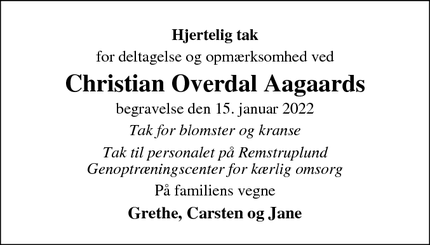 Taksigelsen for Christian Overdal Aagaards - Skanderborg
