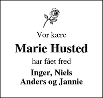 Dødsannoncen for Marie Husted - Silkeborg