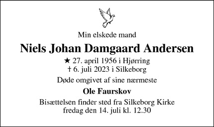 Dødsannoncen for Niels Johan Damgaard Andersen - Silkeborg