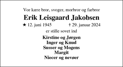 Dødsannoncen for Erik Leisgaard Jakobsen - Silkeborg
