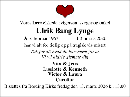 Dødsannoncen for Ulrik Bang Lynge - IKAST