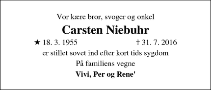 Dødsannoncen for Carsten Niebuhr - Silkeborg