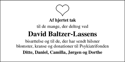 Taksigelsen for David Baltzer-Lassens - Lemming, Danmark