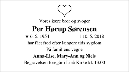 Dødsannoncen for Per Hørup Sørensen - Silkeborg, Danmark