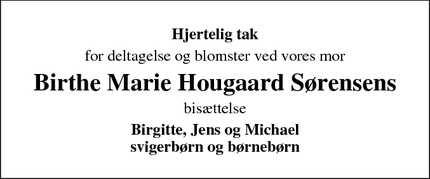 Taksigelsen for Birthe Marie Hougaard Sørensens  - Gjern