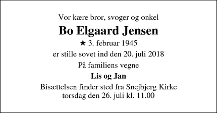 Dødsannoncen for Bo Elgaard Jensen - Herning