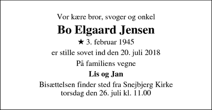 Dødsannoncen for Bo Elgaard Jensen - Herning