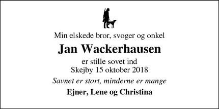 Dødsannoncen for Jan Wackerhausen - Hasselager