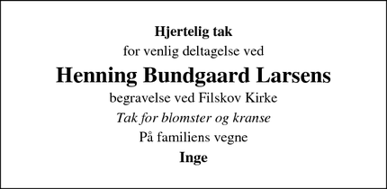Taksigelsen for Henning Bundgaard Larsens - Grindsted