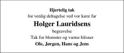 Taksigelsen for Holger Lauridsens - Billund