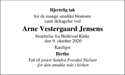 Taksigelsen for Arne Vestergaard Jensens - Hjallerup