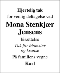 Taksigelsen for  Mona Stenkjær Jensens - Juelsminde