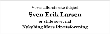 Dødsannoncen for Sven Erik Larsen - Nykøbing Mors