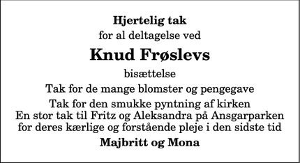 Taksigelsen for Knud Frøslevs - Nykøbing Mors