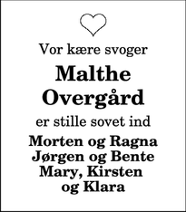 Dødsannoncen for Malthe Overgård - Nykøbing Mors