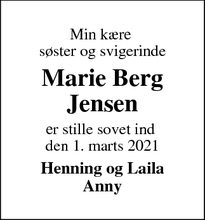 Dødsannoncen for Marie Berg Jensen - ingen