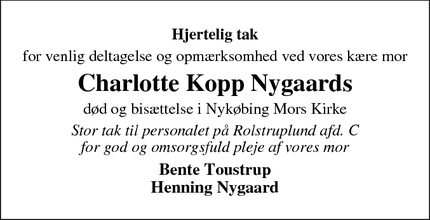 Taksigelsen for Charlotte Kopp Nygaards - Herning