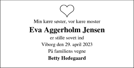 Dødsannoncen for Eva Aggerholm Jensen - Viborg