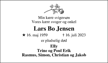 Dødsannoncen for Lars Bo Jensen - Egtved