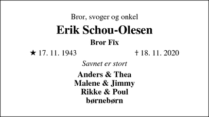 Dødsannoncen for Erik Schou-Olesen - Aalborg SV