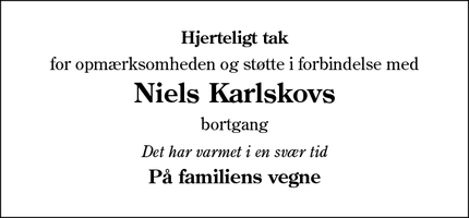 Taksigelsen for  Niels Karlskovs - Aarhus V