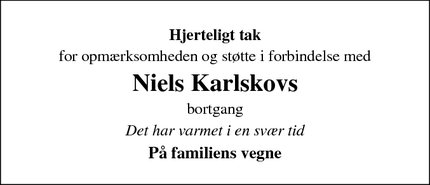 Taksigelsen for  Niels Karlskovs - Aarhus V