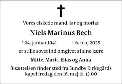 Dødsannoncen for  Niels Marinus Bech - København