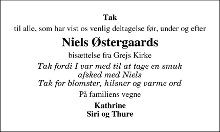 Taksigelsen for  Niels Østergaards - Grejs