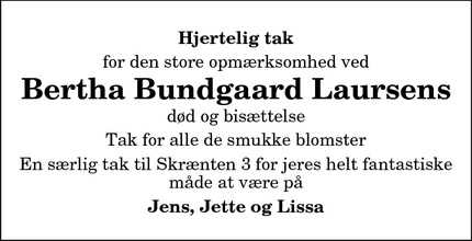Taksigelsen for Bertha Bundgaard Laursens - Storvorde