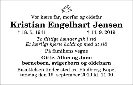 Dødsannoncen for Kristian Engelhart Jensen - Brønderslev