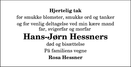 Taksigelsen for Hans-Jørn Hessners - Frederiksberg