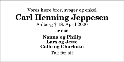 Dødsannoncen for Carl Henning Jeppesen - Thisted