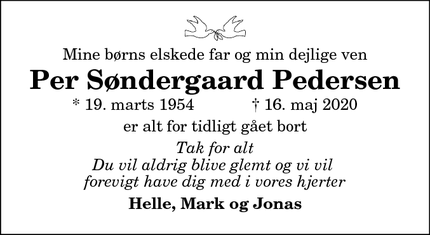 Dødsannoncen for Per Søndergaard Pedersen - Aalborg
