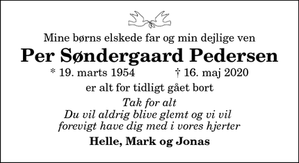 Dødsannoncen for Per Søndergaard Pedersen - Aalborg