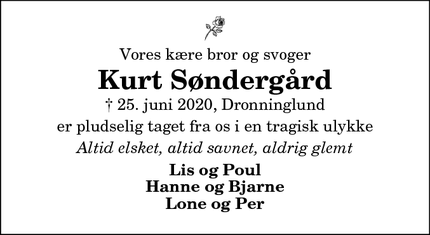 Dødsannoncen for Kurt Søndergård - Dronninglund