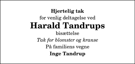 Taksigelsen for Harald Tandrups - Thisted