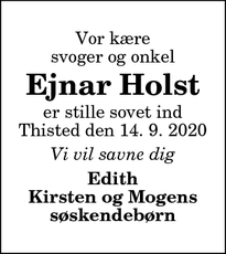 Dødsannoncen for Ejnar Holst - Thisted