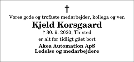 Dødsannoncen for Kjeld Korsgaard - Thisted