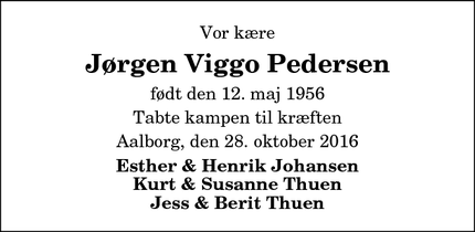 Dødsannoncen for Jørgen Viggo Pedersen - Aalborg