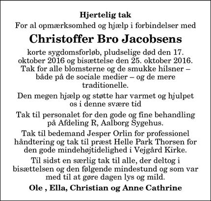 Taksigelsen for Christoffer Bro Jacobsens - Aalborg